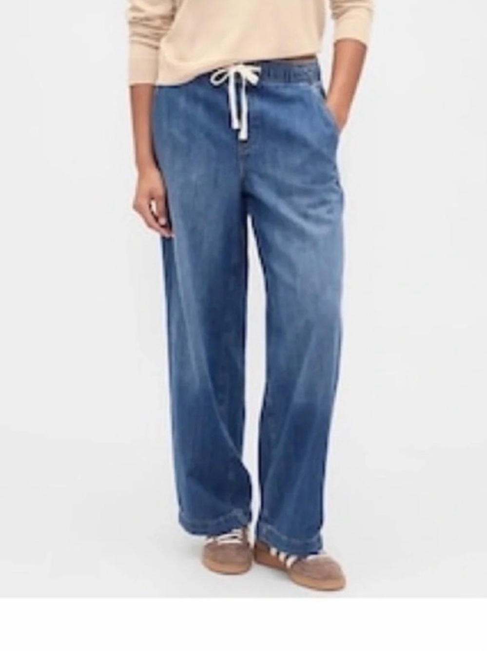 gap high rise wide leg pull on jeans medium wash